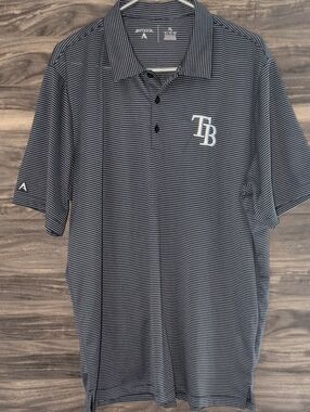 Antigua Tampa Bay Rays MLB Striped Golf Polo Shirt Men's XL Navy Blue